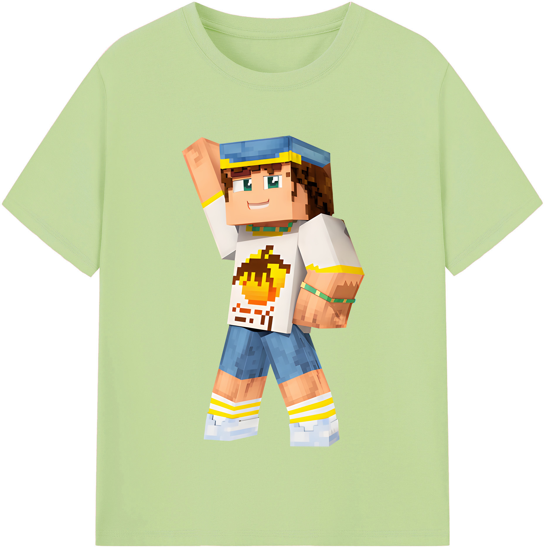 （画像用） マインクラフト ブロックの世界 Minecraft MC Block world 綿100％半袖Tシャツ（フロントプリント）